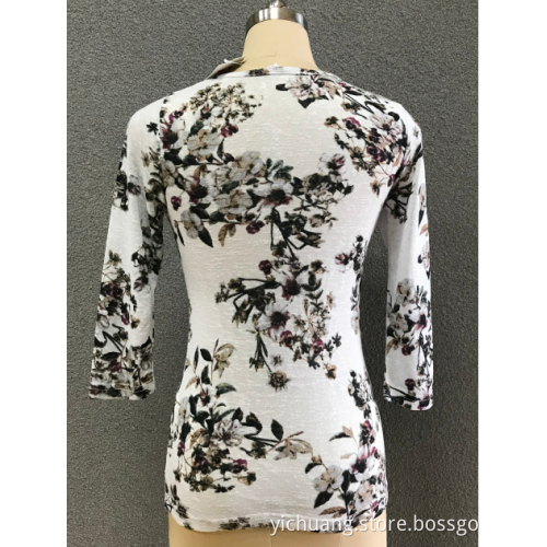 Fashion women's 3/4 printing sleeve blouse